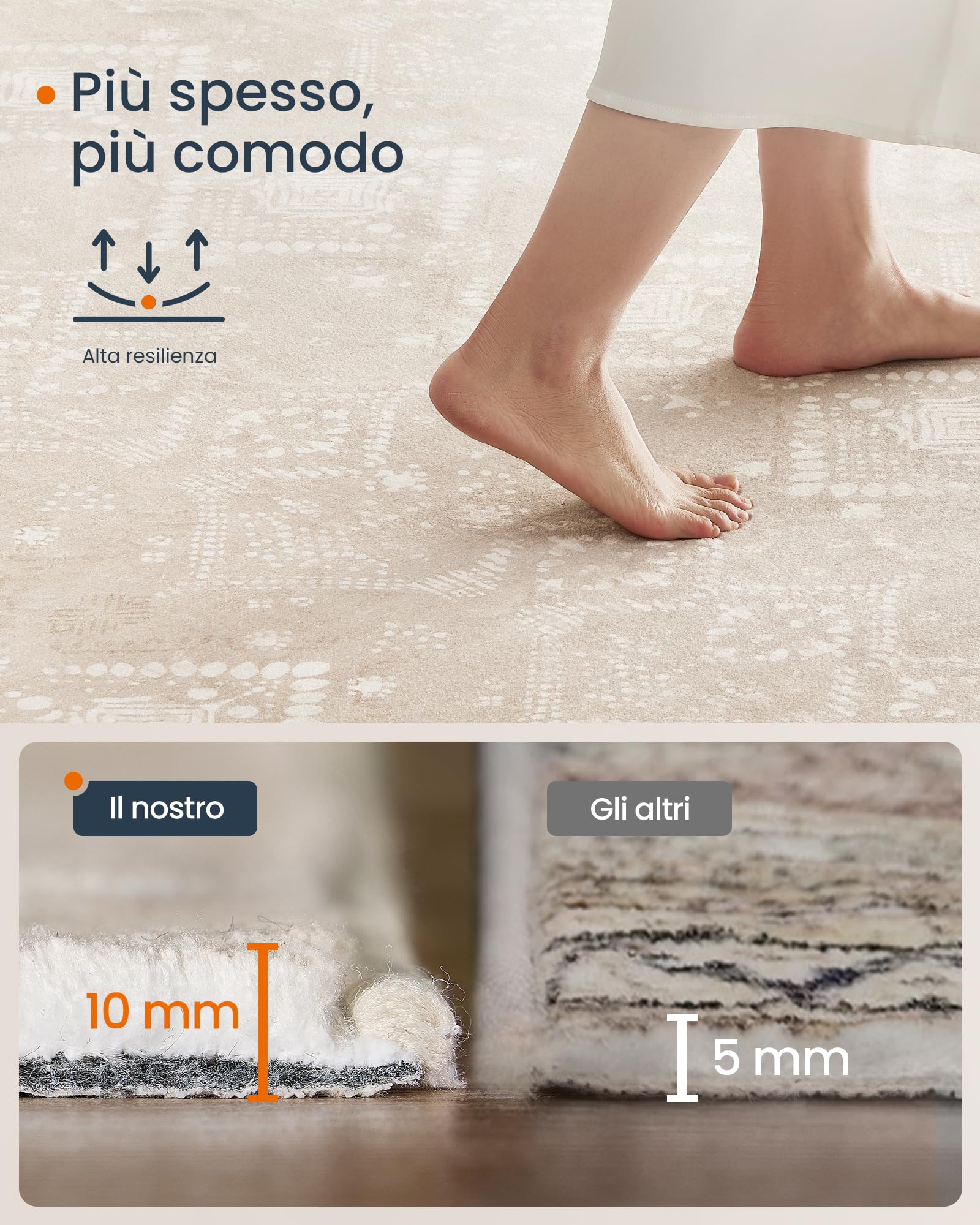 SONGMICS HOME Tappeto per Soggiorno, 200 x 290 cm Tappeto Salotto Antiscivolo, per Soggiorno Camera da Letto Cameretta, Lavabile in Lavatrice, Stile Boho, Beige Cappuccino TAR214L01