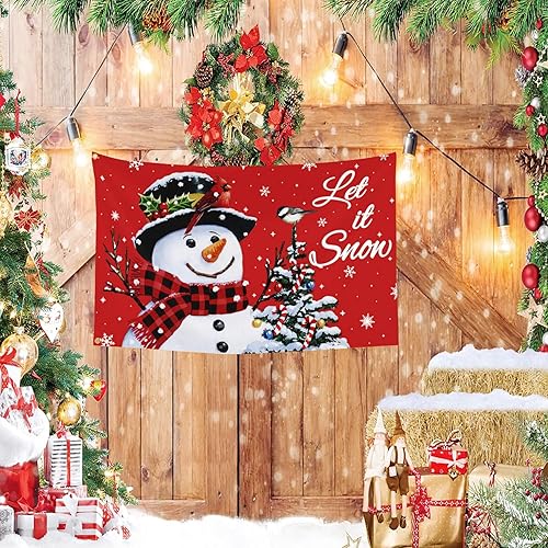 Miniatura 5 de Banderas de Navidad de 3 x 5 para exteriores de doble cara Let It Snow Flag Merry Christmas Banderas para exteriores, muñeco de nieve, copo de