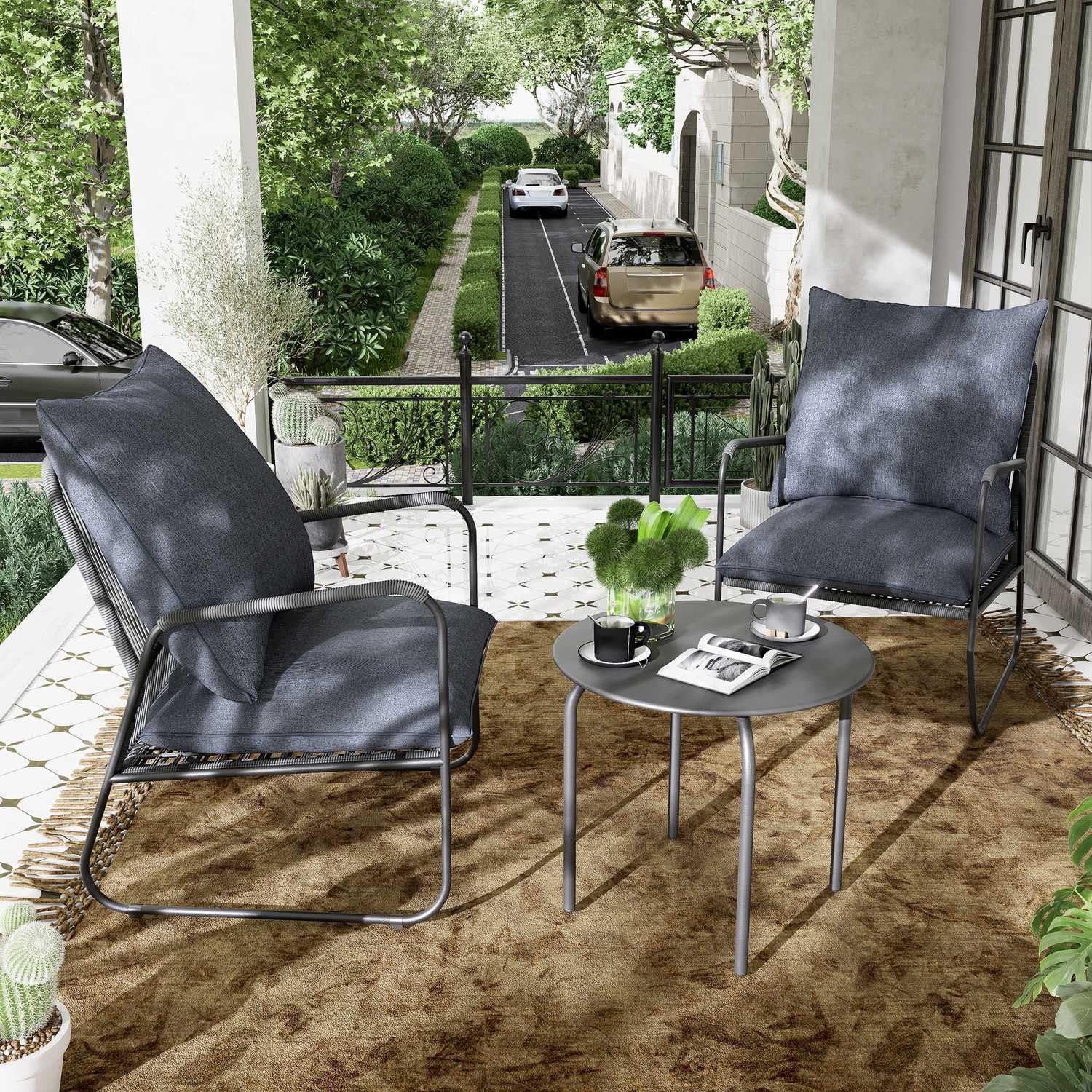 2026 Aufwertung 7 teilige Gartenmöbel-Set, Wetterfeste Außen-Sitzgruppe & Terrassemöbel, Balkonmöbel aus Atmungsaktive PE-Rattan Gartenstühle mit Kissen & Runder Couchtisch, für Garten,Balkon,Terrasse