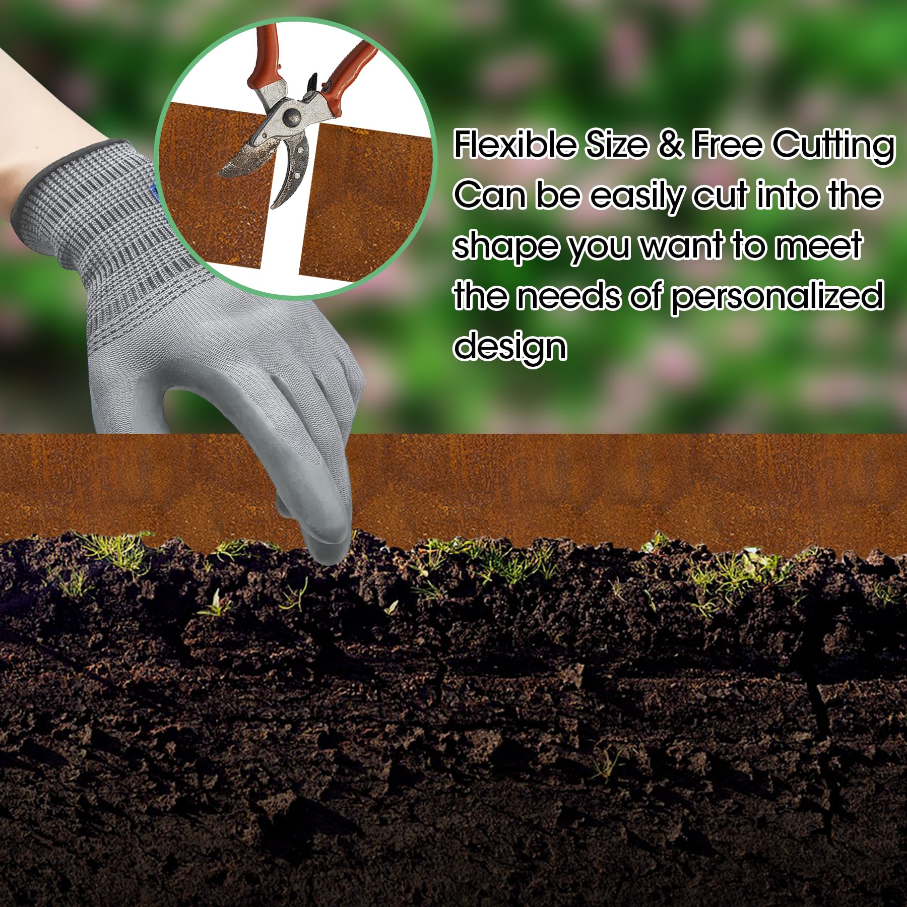 Vehipa Borde de césped de Acero corten, 5 m de Longitud, 14 cm de Altura, Borde de césped de Acero corten, Cinta para Bordes de césped con óxido, Incluye 1 par de Guantes