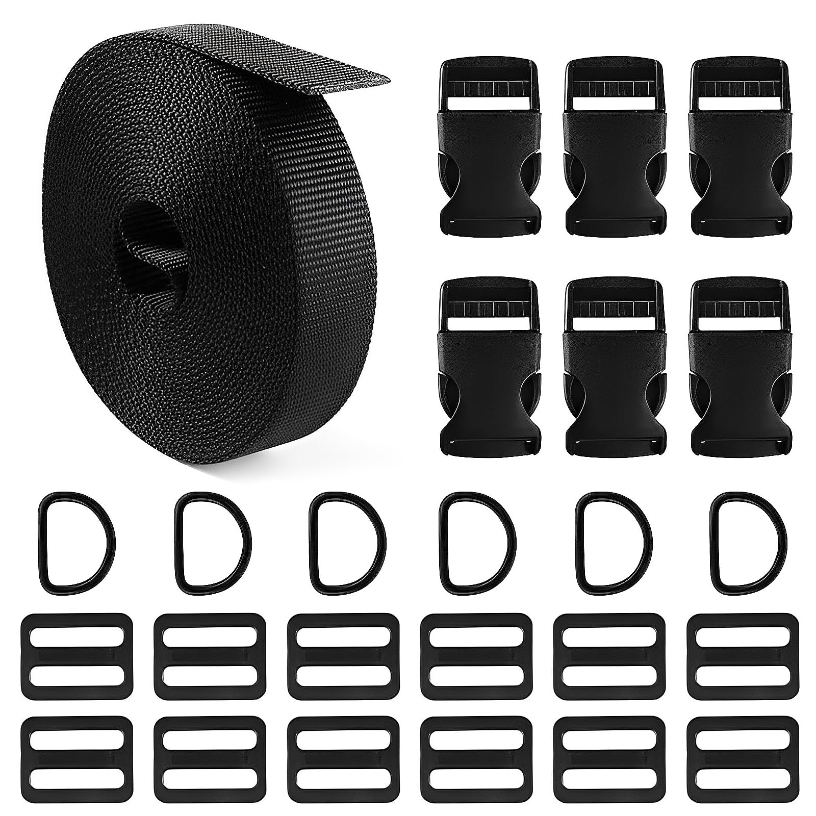 RFYTDCF 5,4M Gurtband mit Schnallen 25mm, Nylon Gurtband Verschlüsse Steckschnalle Rucksack Klickverschluss Einstellbare Steckschnalle für Handwerk Rucksack Tasche Koffergurt