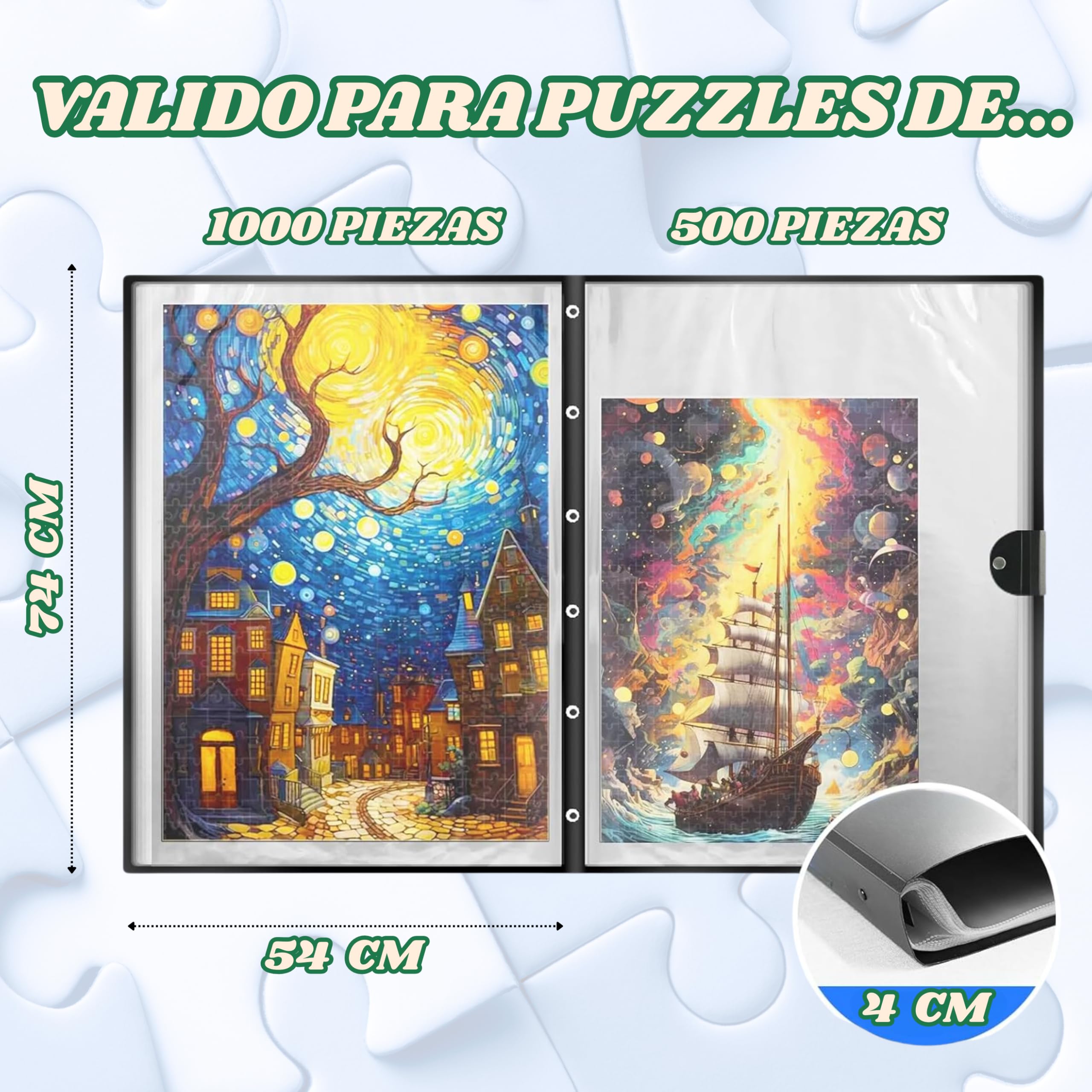 Carpeta de almacenaciento de Puzzles - Album para Guardar Rompecabezas de 1000 Piezas - Capacidad para 20 Puzzles