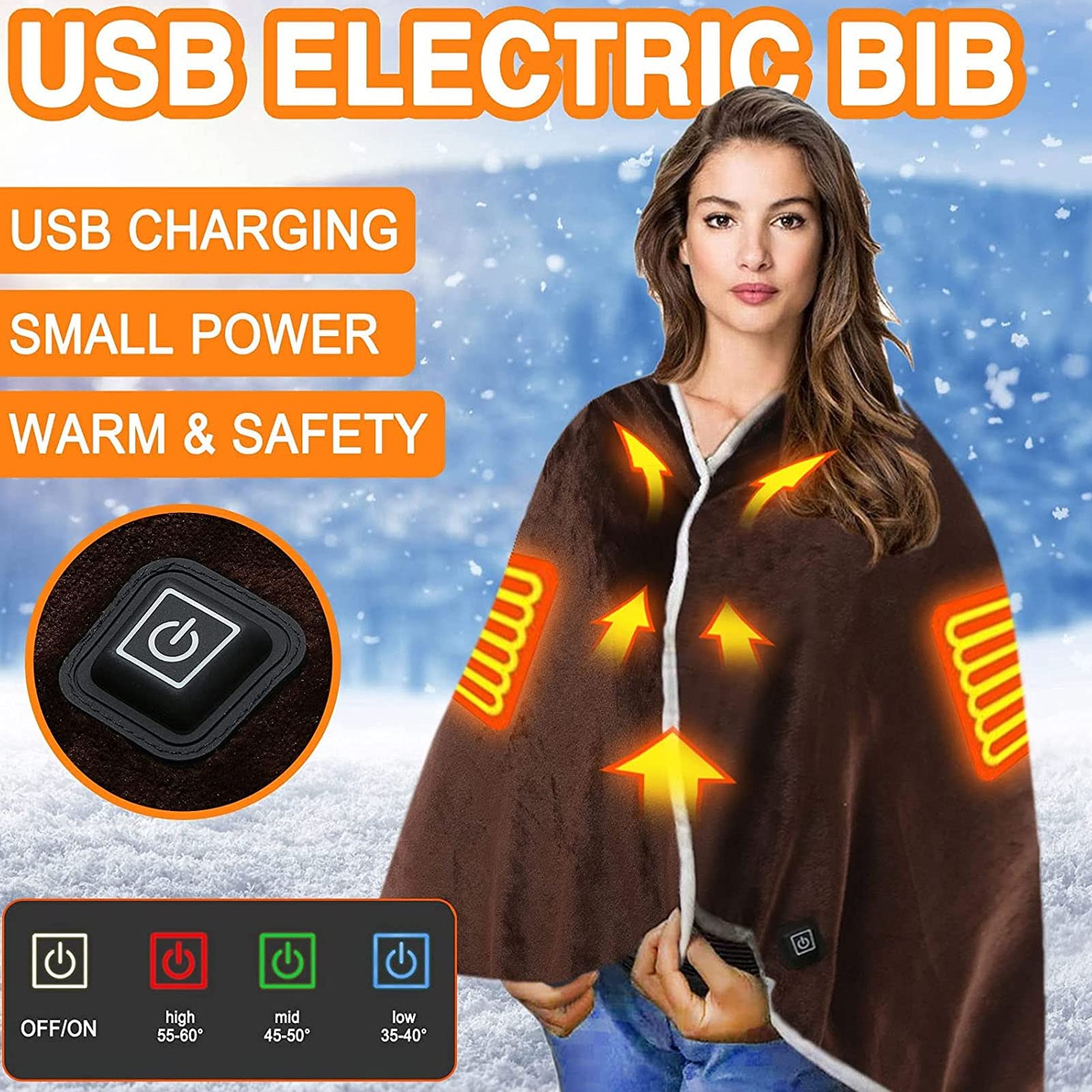 Ciepły elektryczny koc grzewczy USB, miękki pluszowy flanelowy koc grzewczy, narzuta, poziom USB 3, regulowana podkładka grzewcza dla dorosłych kobiet mężczyzn, wewnątrz lub na zewnątrz