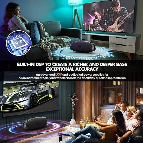 Miniatura 3 de W-KING Altavoces Bluetooth de 70 W con graves profundos, IPX6 impermeable para exteriores, altavoz inalámbrico portátil con banco de energía de