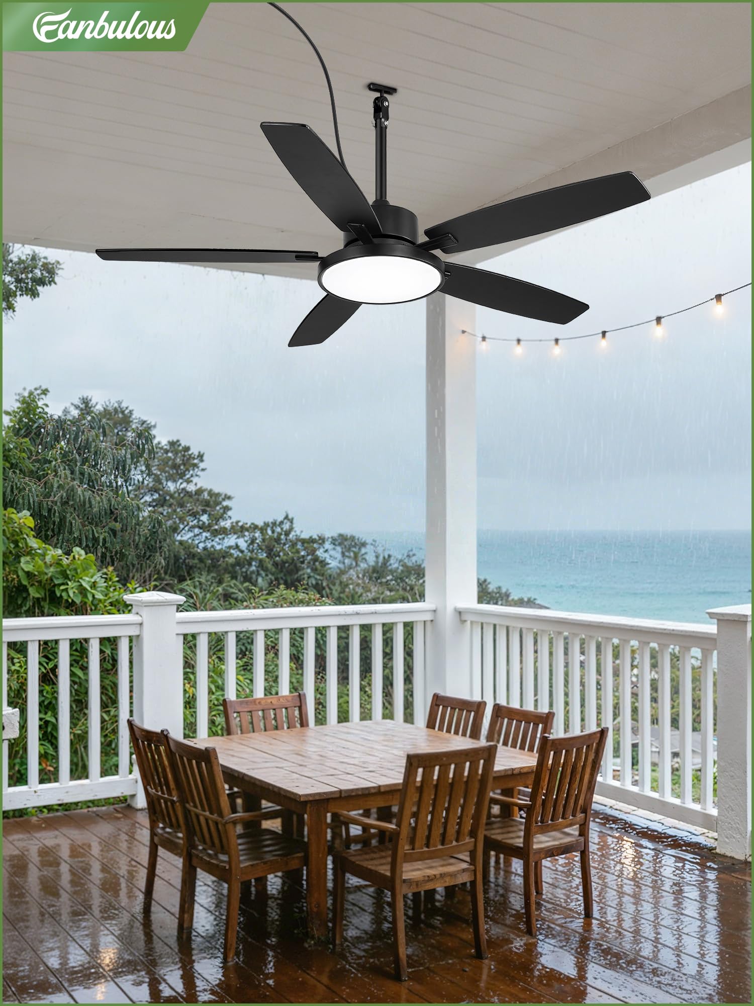 Fanbulous - Ventiladores de techo para exteriores de 52 pulgadas con luz y mando a distancia, IP65 con motor de CC de 6 velocidades, ventilador de cenador de granja para porche y pabellón (negro)