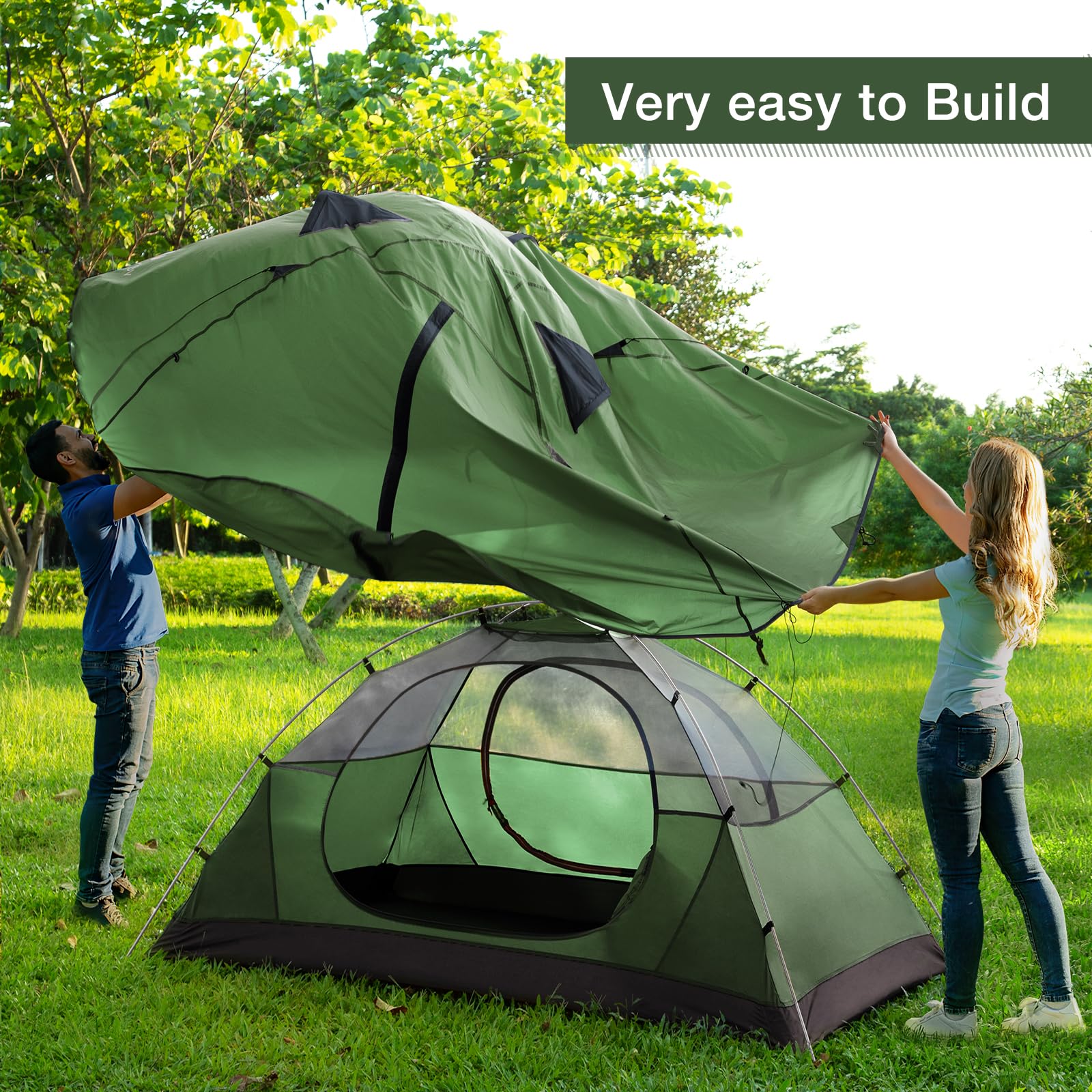 Forceatt Tienda De Campaña 2 Personas, Impermeable Ultraligera Poco Volumen, Tienda Cúpula Portátil Montaje Rápido para Trekking, Camping, Excursionismo y Aire Libre