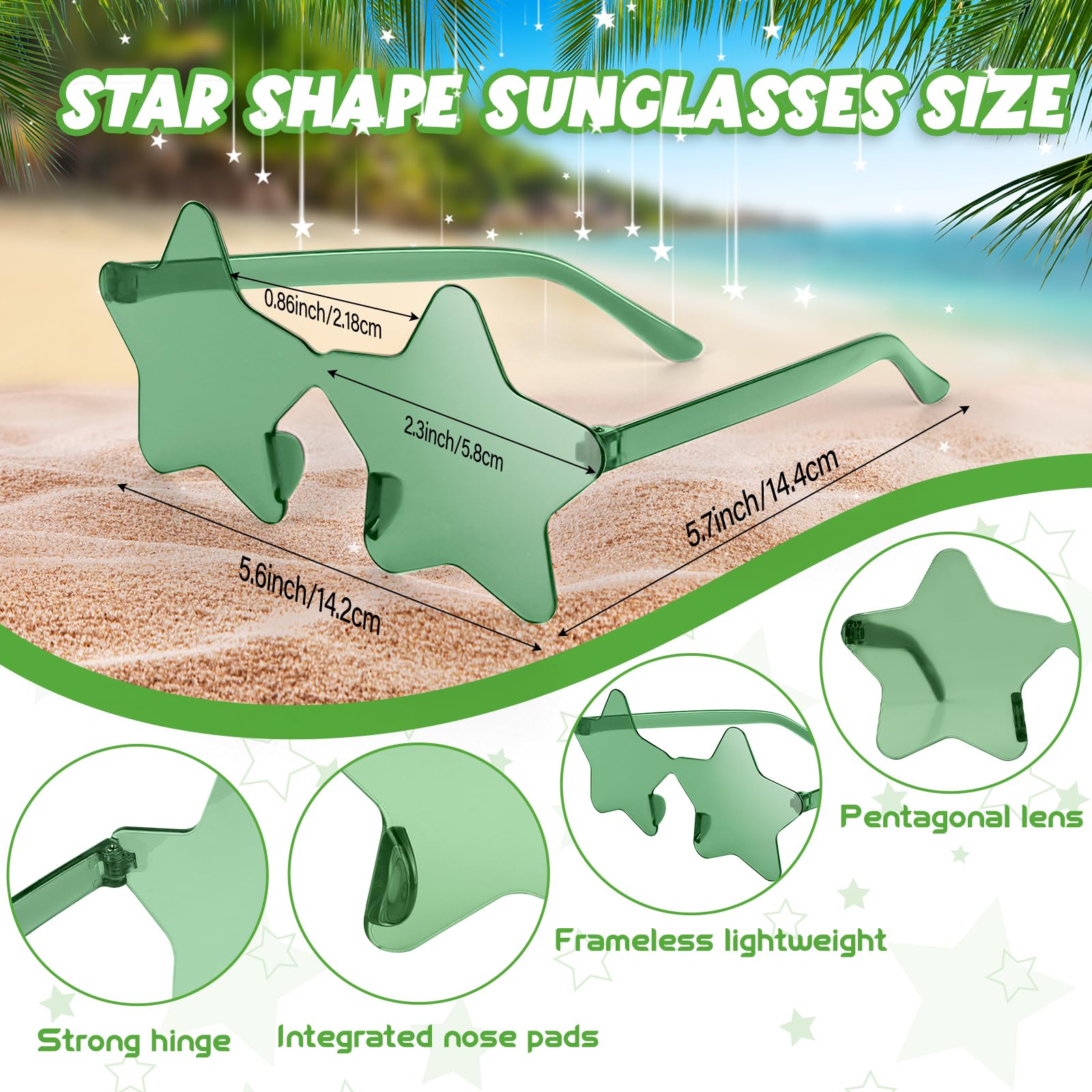 NACHLYNN Rimless Star Shaped Sunglasses Pentagram Glasses Transparent Sunglasses Valentine Day Party Favor (36, Green) - Image 2