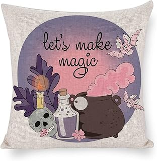 'Lets Make Magic Halloweenthgiving Poszewka na poduszkę jesień kwadrat Happy Halloween poszewka na poduszkę święta spersonalizowana poduszka na sofę łóżko na zewnątrz dekoracja domu 50 x 50 cm