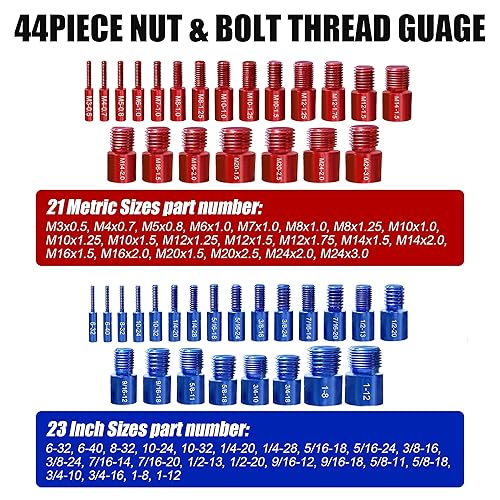 Miniatura 3 de Medidor de rosca 44 machohembra, comprobador de rosca de tuerca y perno de 23 pulgadas y 21 métricas, calibre de tamaño de tuerca y perno, montado