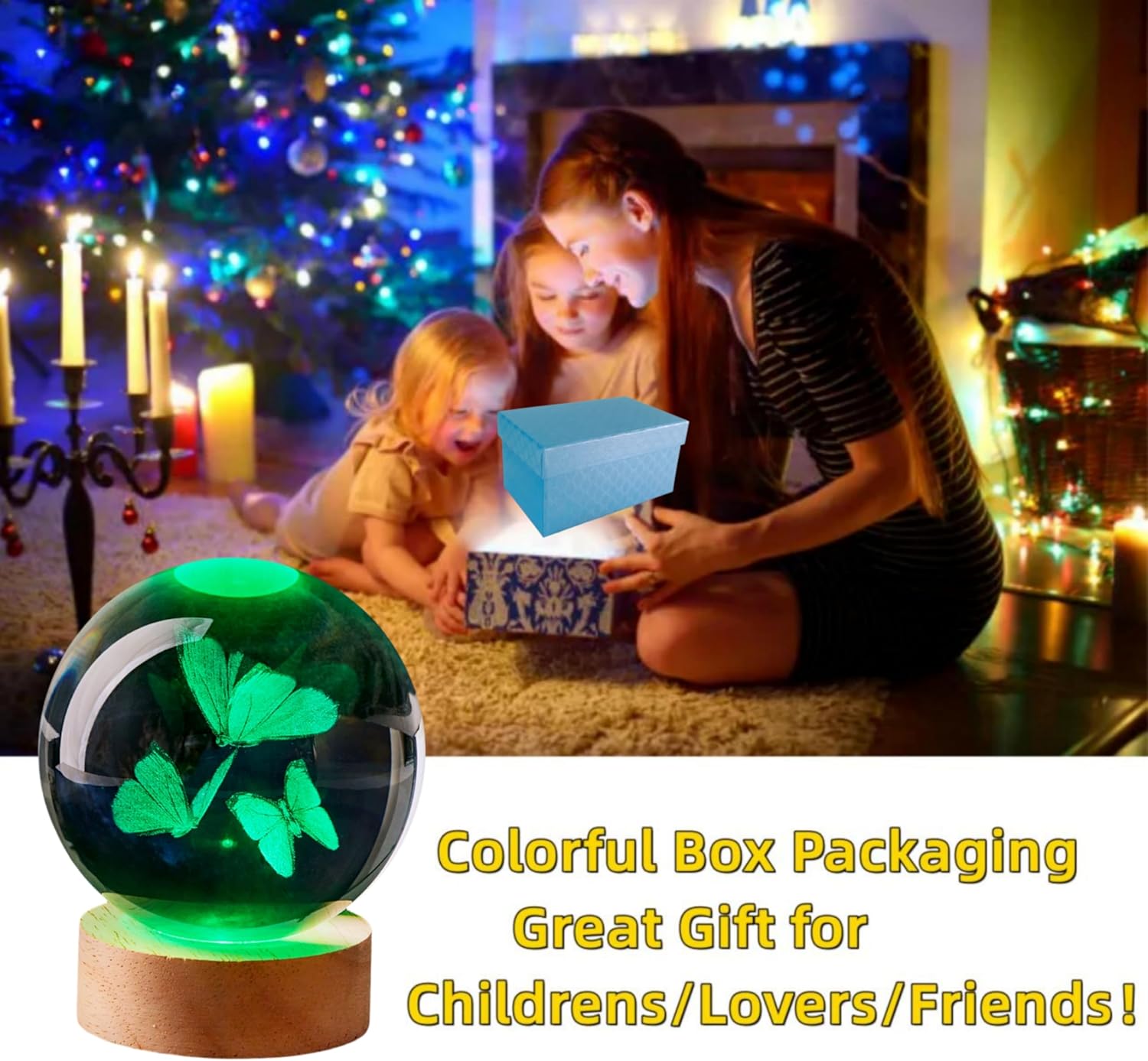 3D Butterfly Crystal Ball Lamp,Lifelike Three Butterflies Night Light,16 Colors Changing Light,Dimmable Remote Control, Gift Lamp (Butterfly) - Image 4