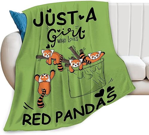 Manta de panda rojo con texto en inglés Just A Girl Who Loves Red Pandas, manta de franela cálida y cómoda para sofá, cama, 40 x 50 pulgadas