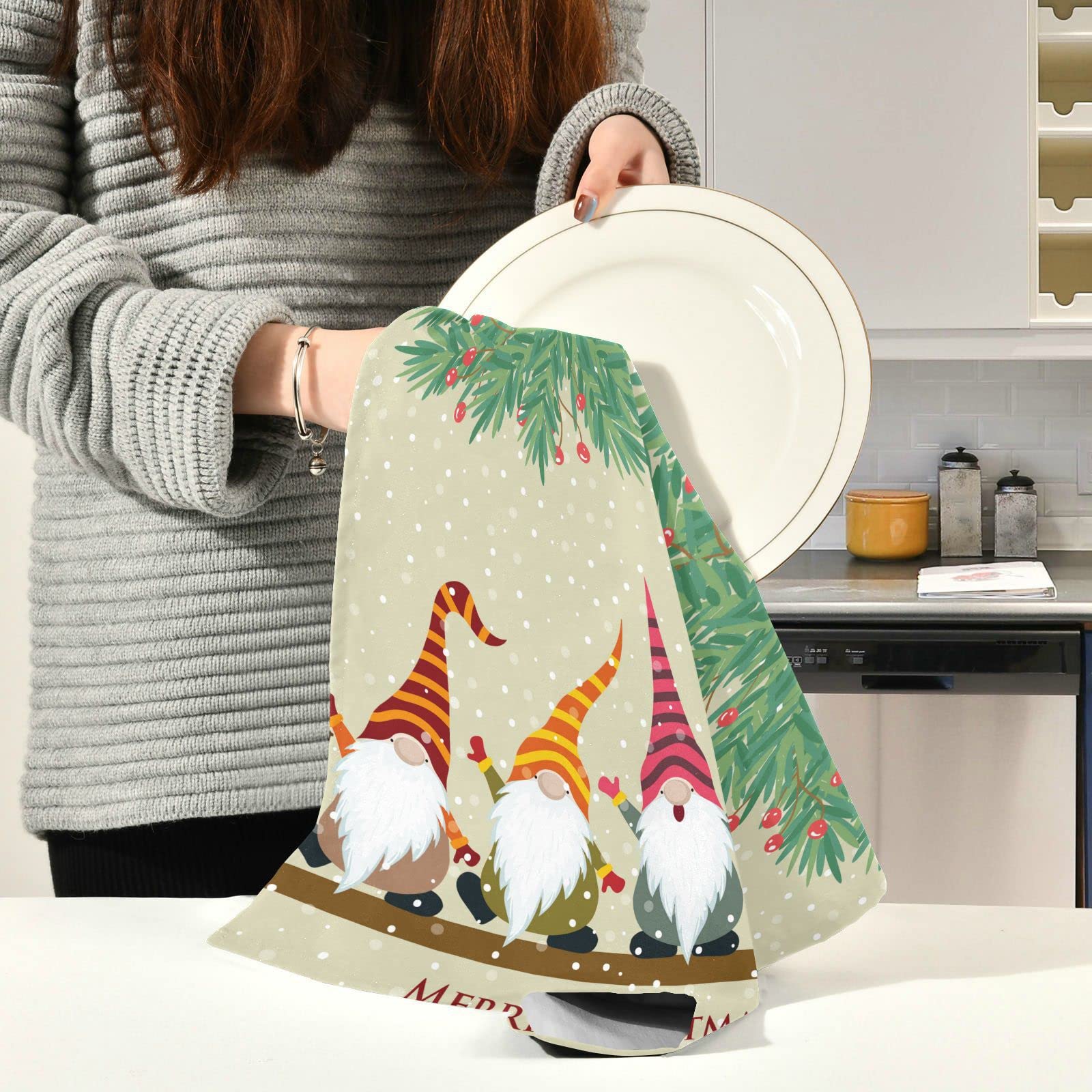 RPLIFE Set di asciugamani da cucina con gnomi di Natale, asciugamani da cucina altamente assorbenti