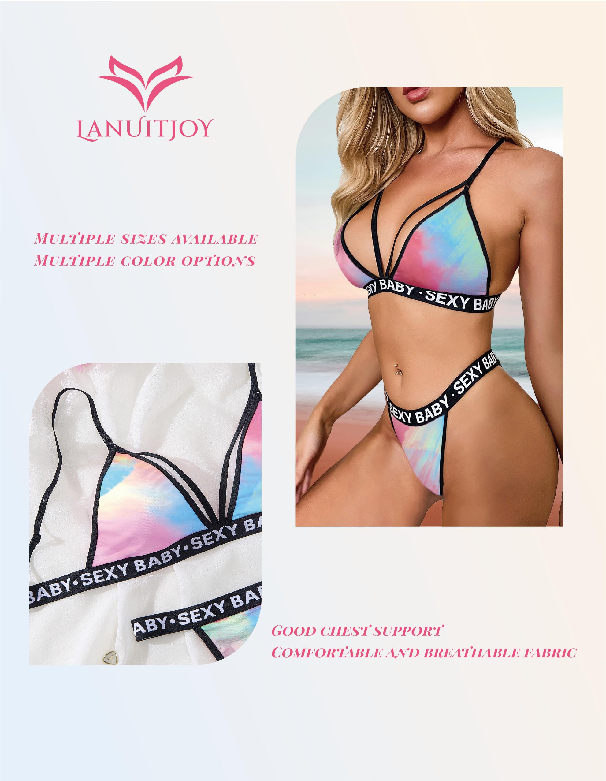 Lingerie for Women Plus Size Letter Print Matching Bra and Panty Sets Sexy Plus Size Lingerie Sexy Bra and Panty Sets: Large Mixed Color