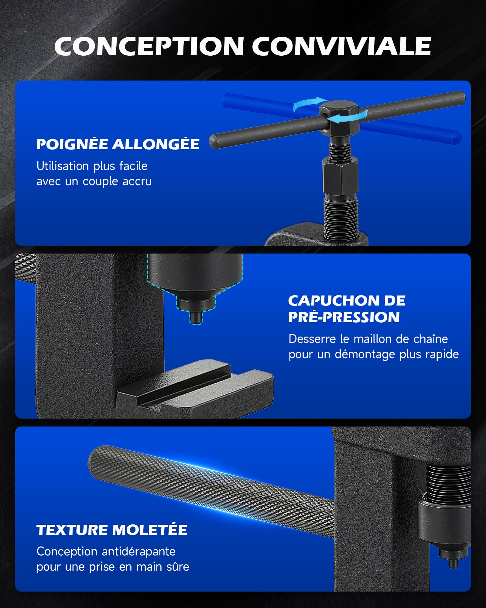 Orion Motor Tech Dérive Chaîne Moto et Rive Chaîne Kit 20 Pièces, Riveteuse de Chaîne avec Cadre en C Renforcé, Coupe-Chaîne pour Moto, Vélo et ATV (Tailles 25 à 630)
