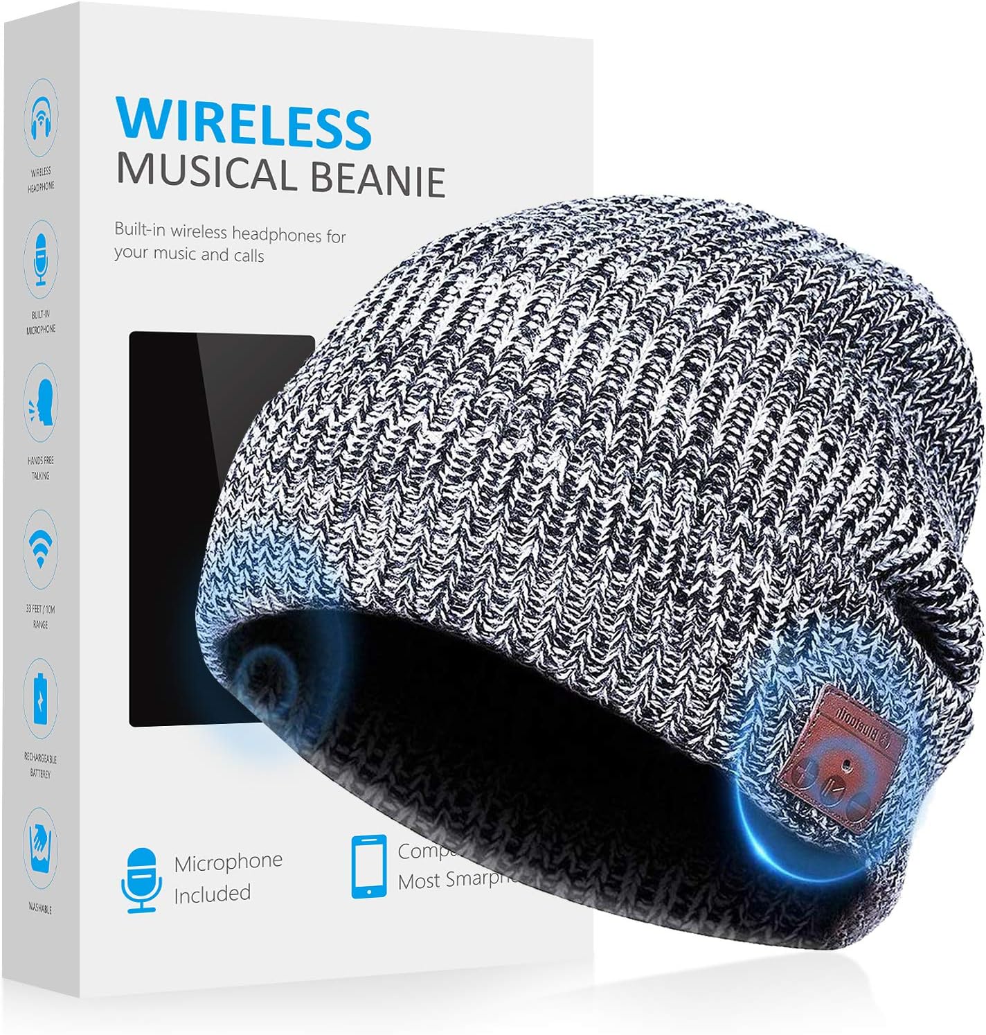 Bluetooth Beanie Hat Headphones Headset, Wireless Siri Voice Control Built-in HD Stereo Speakers & Microphone, Musical Knit Cap for Running, Outdoor Sports, Boys Girls (Gray)