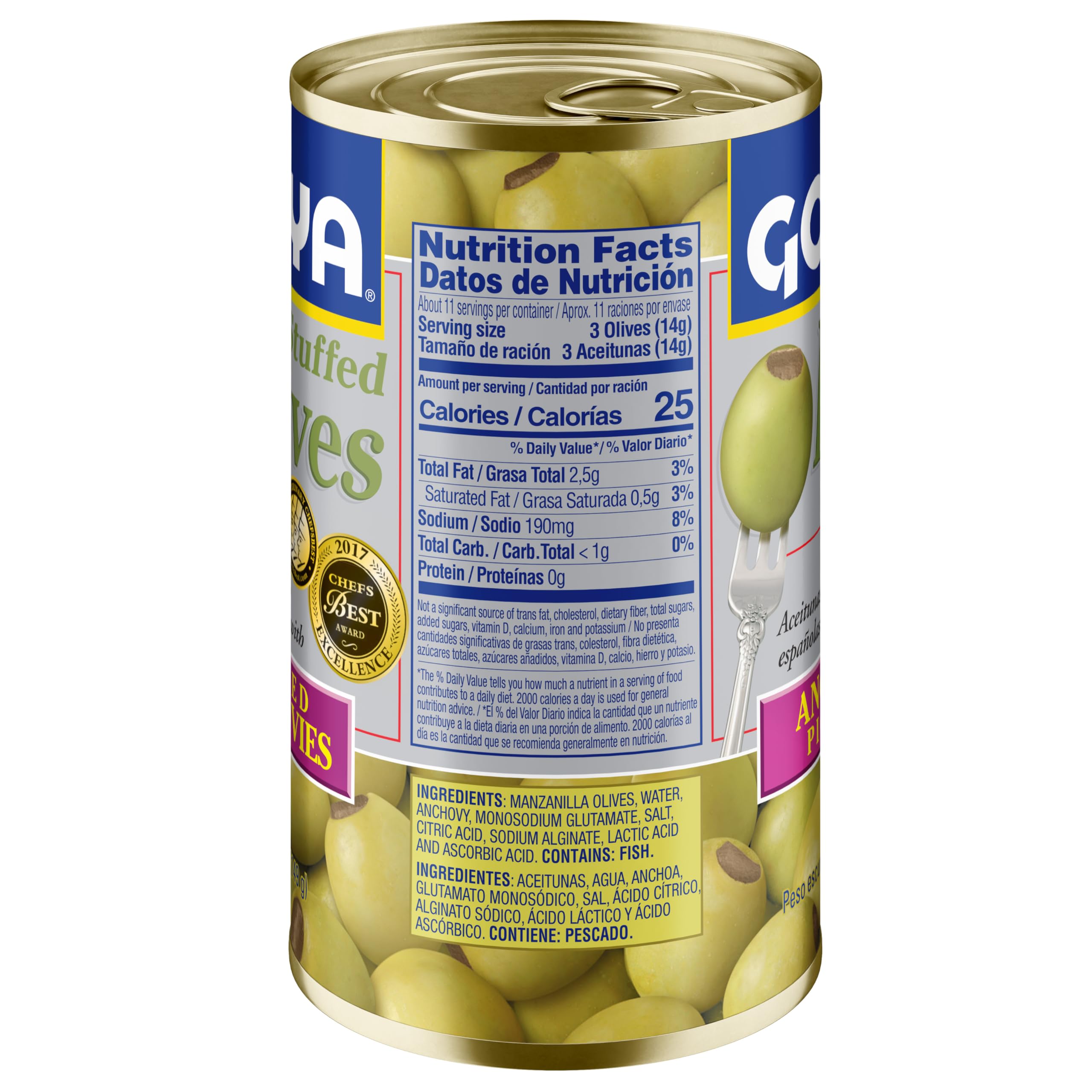 Goya Foods Manzanilla Olives Stuffed with Anchovies, 5.25 Ounce (Pack of 12)