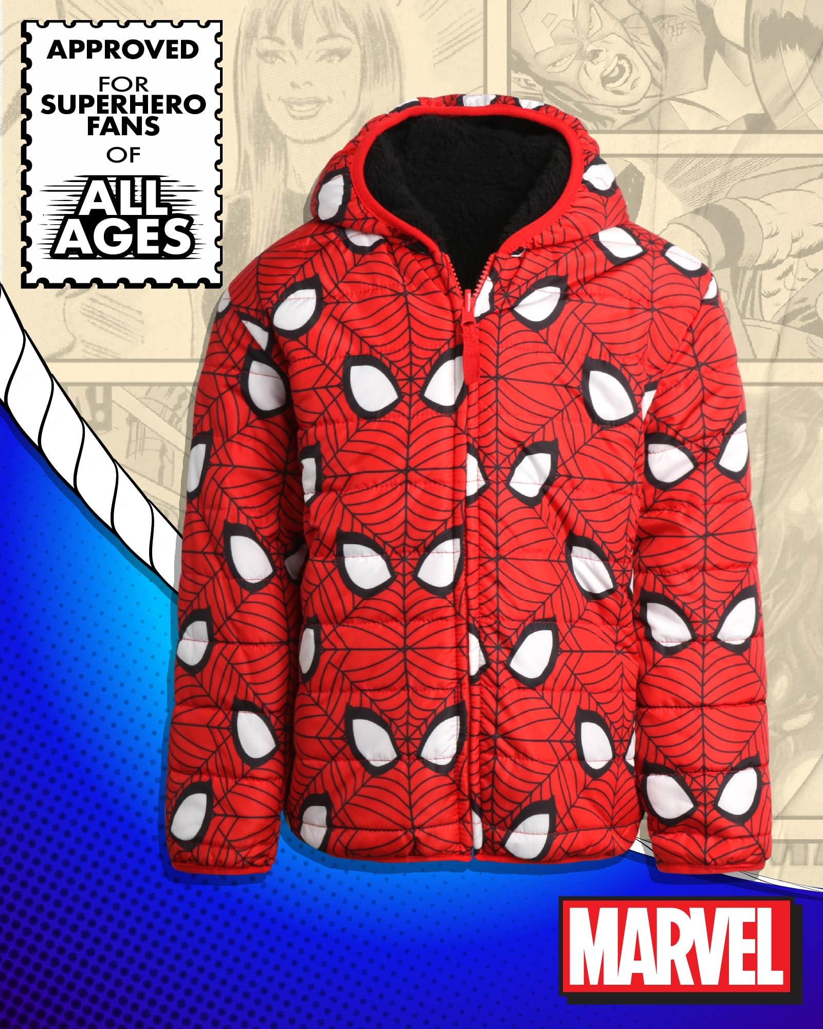 Marvel Boys Avengers Spider-Man Reversible Jacket Spidey Quilted