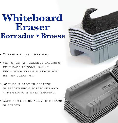 Miniatura 7 de BAZIC - Borrador de pizarra blanca, 12 capas, borradores de borrado en seco para pizarra blanca, limpiador de limpiador, paquete de 2