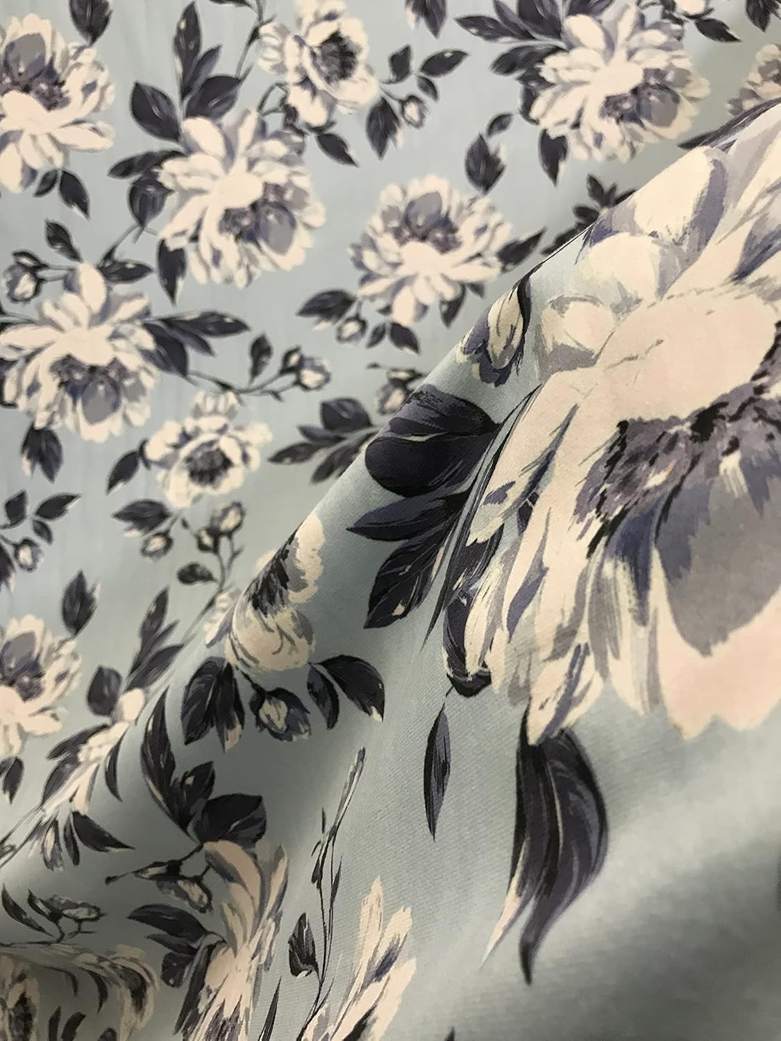 Soft Velvet Fabric Floral Design Digitally Printed Material for Upholstery, Window Treatments Craft - Width 54 inches - Fabric by The Yard (Baby Blue)