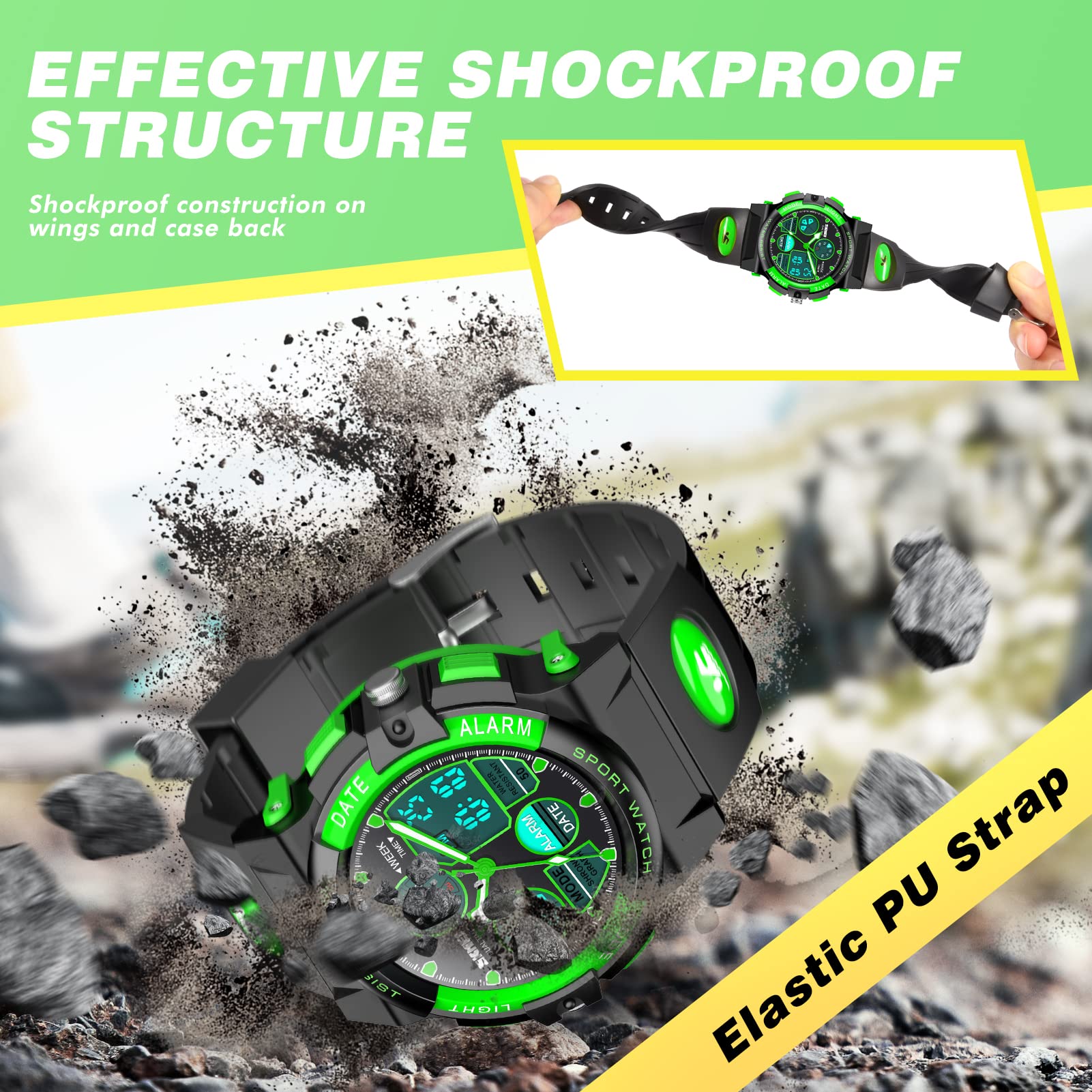 Dislocati Orologio Digitale Bambino, Orologio Sportivo Multifunzionale Impermeabile, Regali per Bambini e Ragazzi