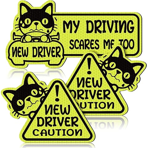Tallew 3 Pcs Reflective Student Driver Magnet New Driver Sticker for Car Please Be Patient Sign Keep Distance Decal Automotive Magnets Vehicle Safety Sign(Worried Cat)