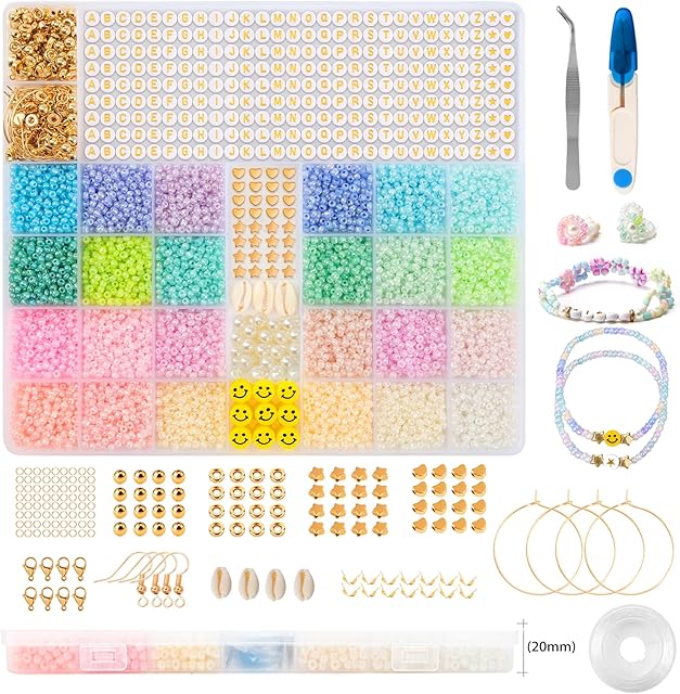 I LOVE MOM Zestaw kolorowych koralików 4 mm do nawlekania, szklane koraliki, z literami i koralikami Smiley, do samodzielnego wykonania bransoletek, zestaw do produkcji biżuterii, na Boże Narodzenie,