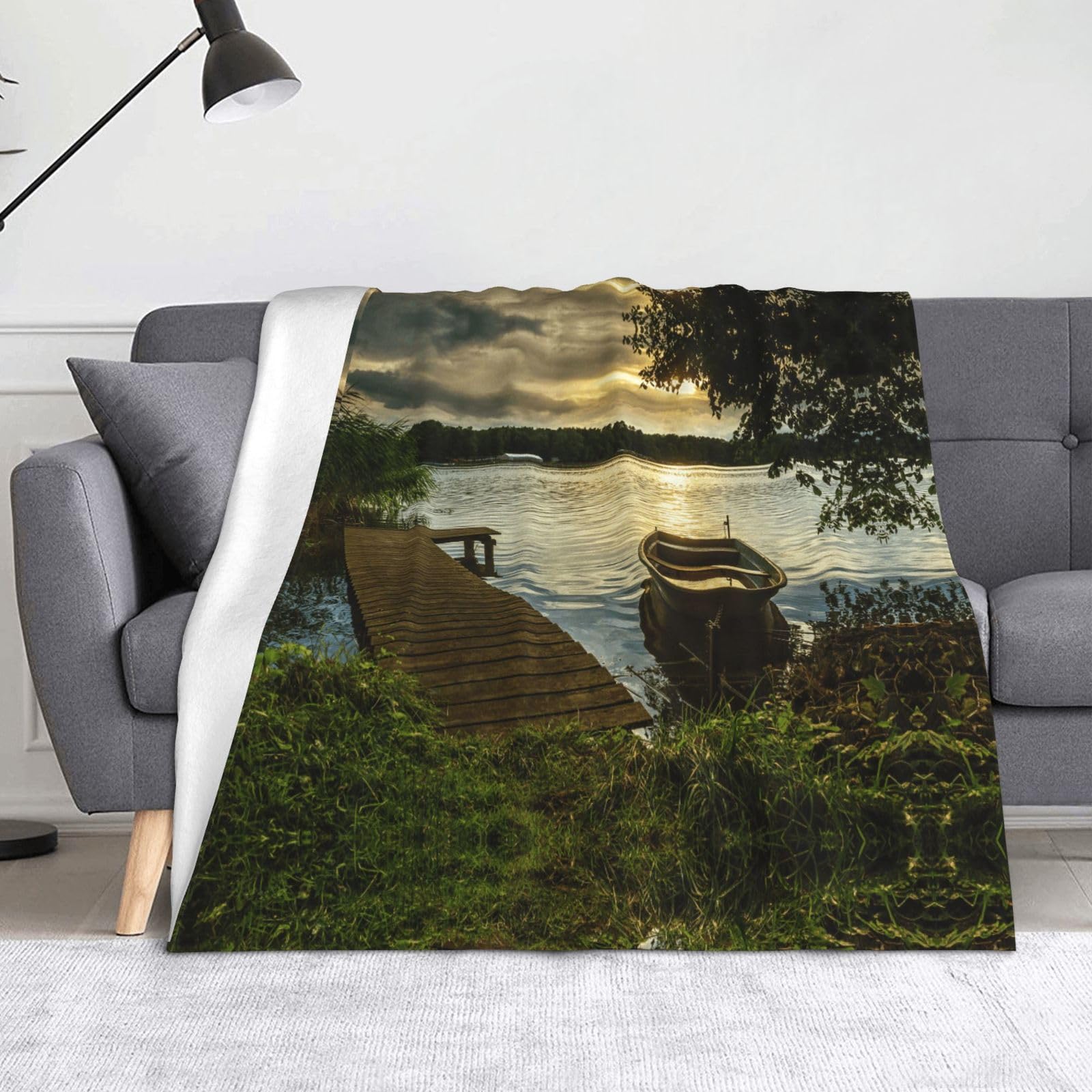 Couverture polaire en flanelle lac de CHANGLEI, plaid chaud de 152x127 cm pour canapé et camping