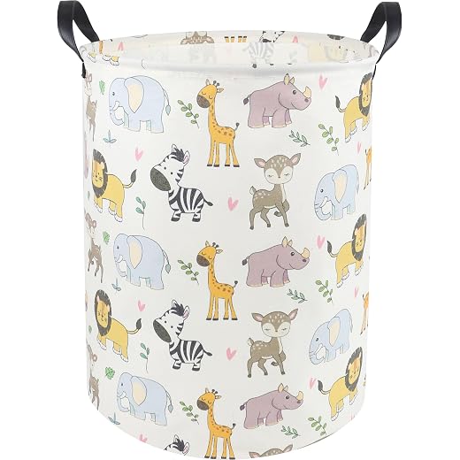HKEC Baby Laundry Basket,Waterproof Baby Clothes Hamper with Handles,Nursery Hamper,Kids Toys Storage Bin for Bedroom,Room Decor,Gift Baskets(Cute Animals)