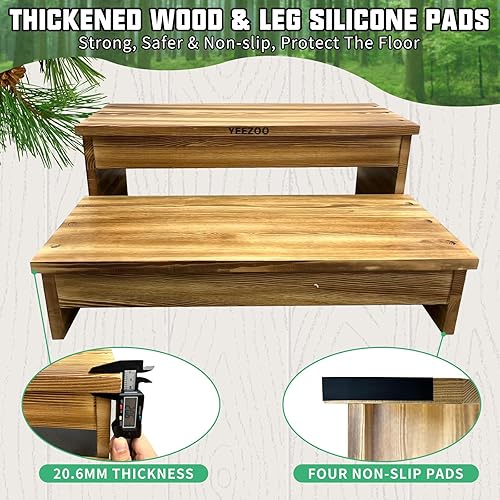 Miniatura 10 de Taburete de madera de dos escalones con asa, taburete grande de 2 escalones para cama alta, duradero 2 pasos para entrar y salir de la cama