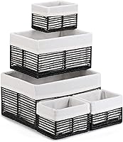 Vista 1 de Vagusicc Cestas de almacenamiento de mimbre, cestas negras de cuerda de papel tejidas a mano para almacenamiento, cestas rectangulares de mimbre