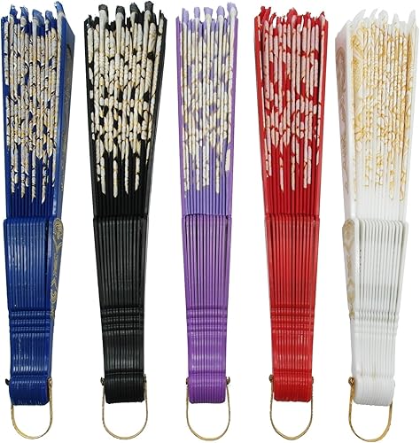 Miniatura 7 de INNOLIFE Ventilador de mano plegable español con patrón retro para mujer, ventilador plegable chino de mano para fiesta, baile, boda y decoración