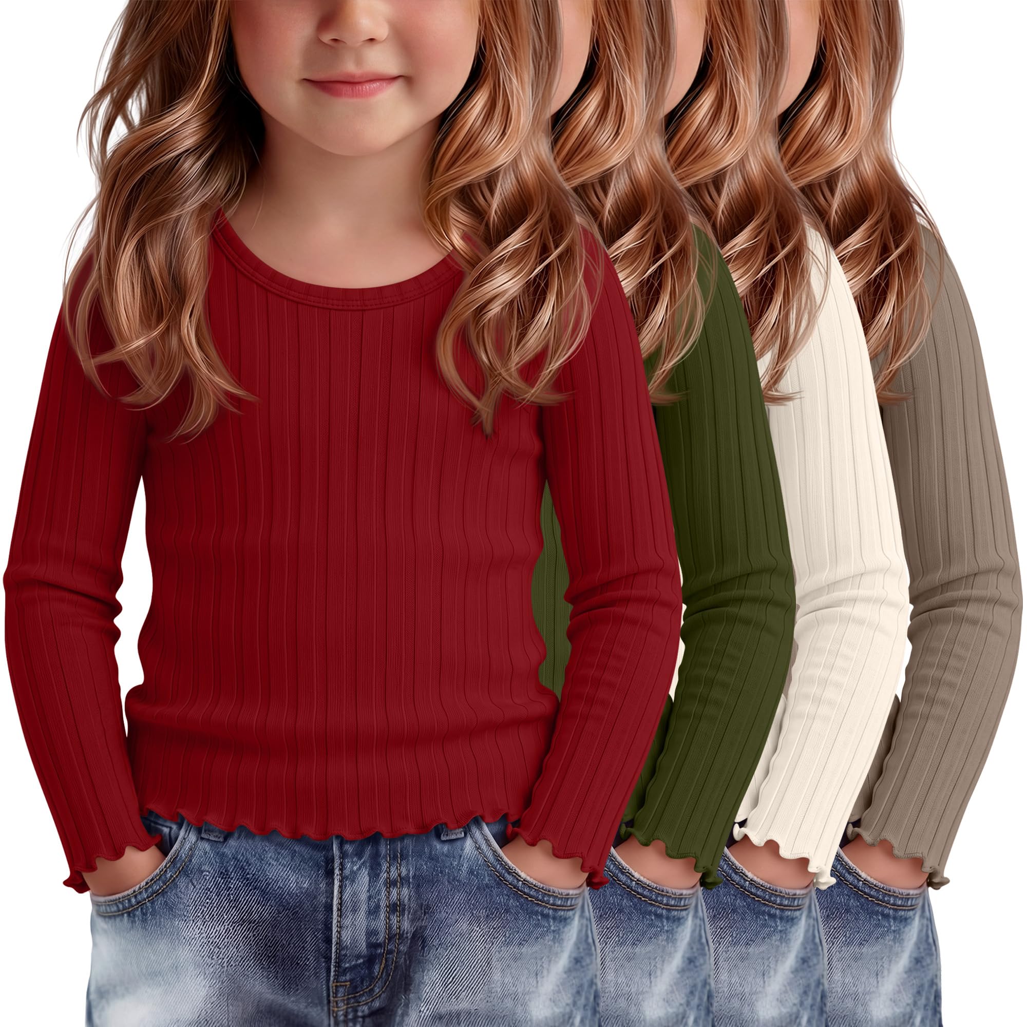 4 Pack Toddler Girls Cute Fall Long Sleeve Shirts