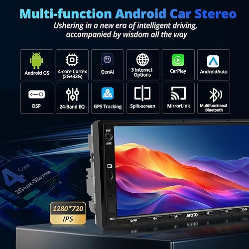 Miniatura 2 de A5L Android Double DIN Estéreo para automóvil con escáner OBD II, Carplay inalámbrico de 7 pulgadas y radio con pantalla táctil Android Auto 2G+32G,