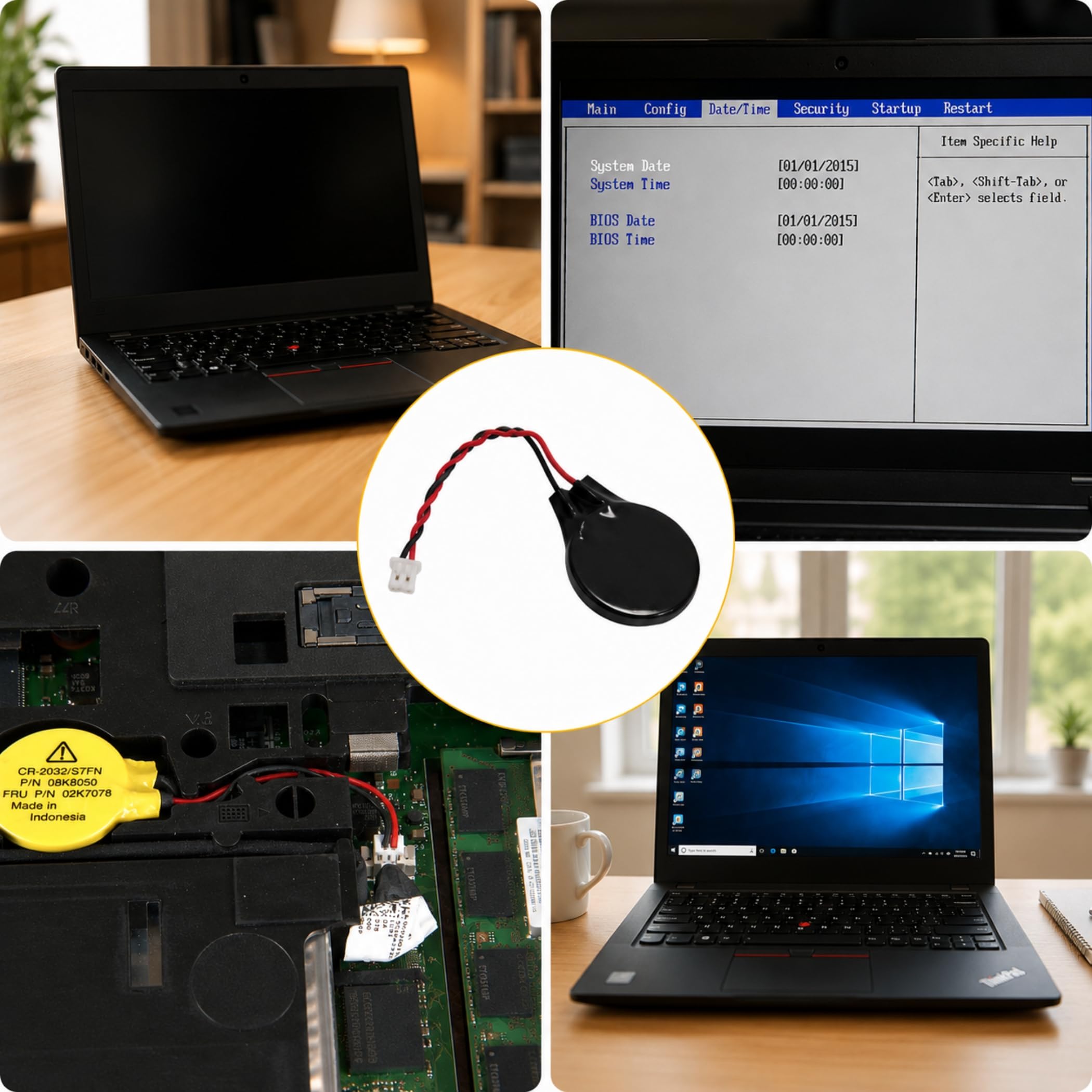 G07S Bolwins CMOS CR2032 BIOS bateria 3 V 2 piny z kablem PC | Zamiennik baterii CMOS i BIOS w komputerach PC i laptopach, CR2032 z 2-biegunową wtyczką i kablem przyłączeniowym, 3 V