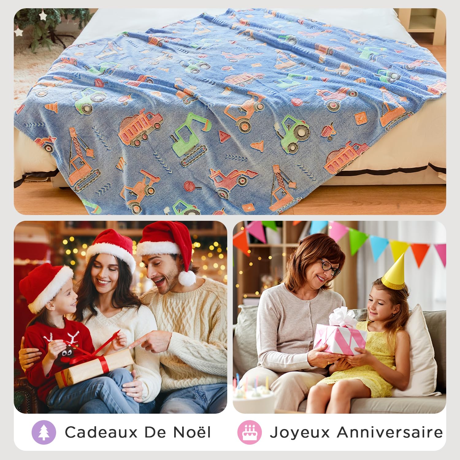 OLAOLA Couverture Enfant Camion Couvertures Brille dans Le Noir Douce Polaire Couverture Cadeau pour Garçons Filles Chaude Confortable Canapé Couvertures (130 x 150cm, Camion)
