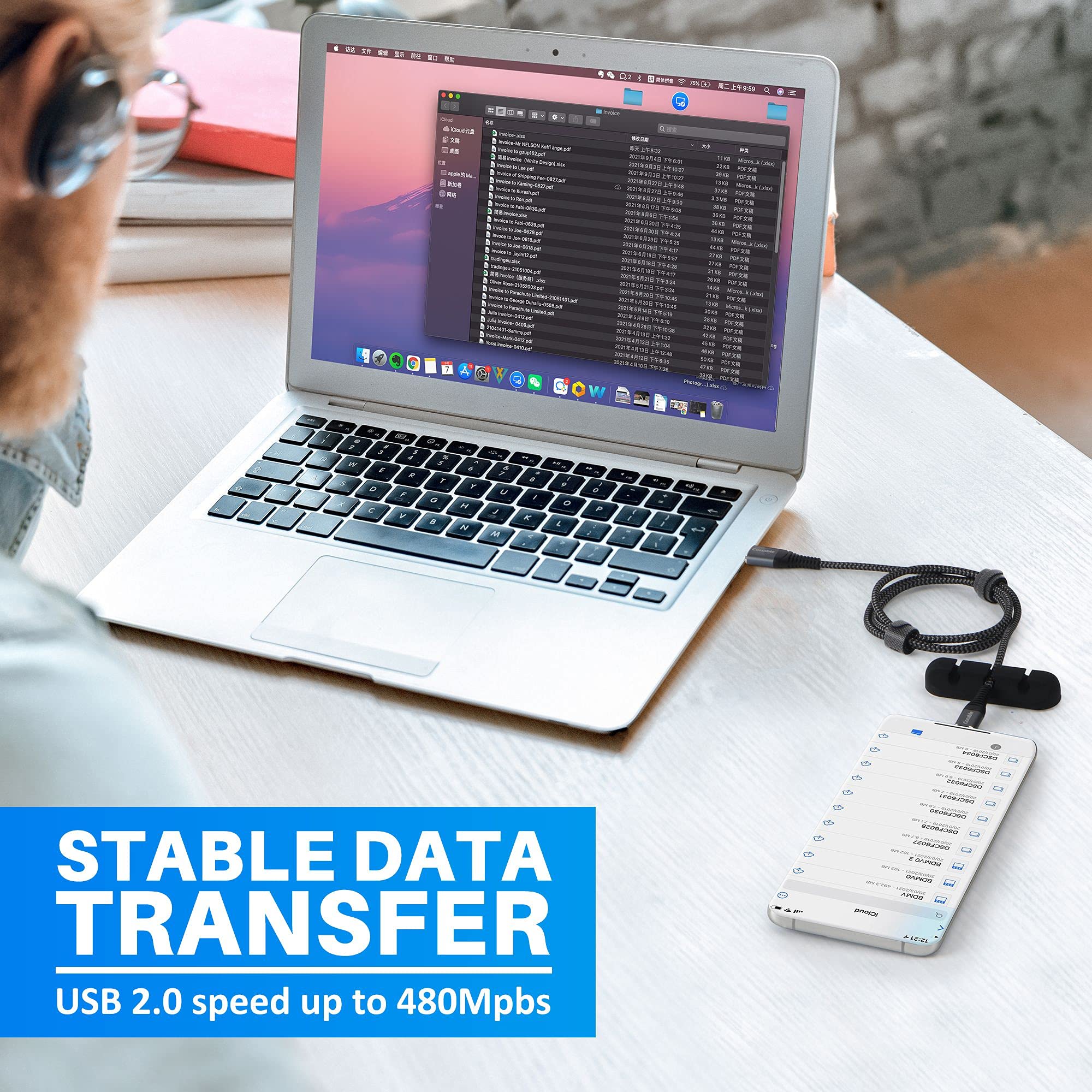 Cavo USB C 3A ricarica rapida USB A a USB tipo C nylon intrecciato [2-Pack 4 piedi] compatibile con Samsung Galaxy S20 S10 S9 S8 Note 20 10, LG V30 V20 e altri dispositivi USB-C