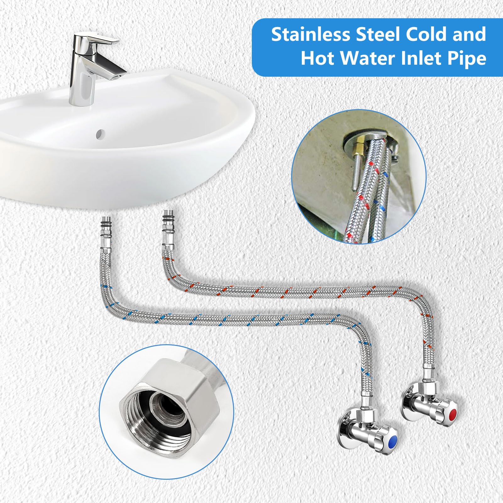 2 Pezzi Tubo di Collegamento per Rubinetto G3/8 X M10 Acciaio Inossidabile Intrecciato Tubo Flessibile 80 cm Tubo Doccia Flessibile con Nastro di Tenuta Tubo Corazzato per Rubinetti Miscelatori