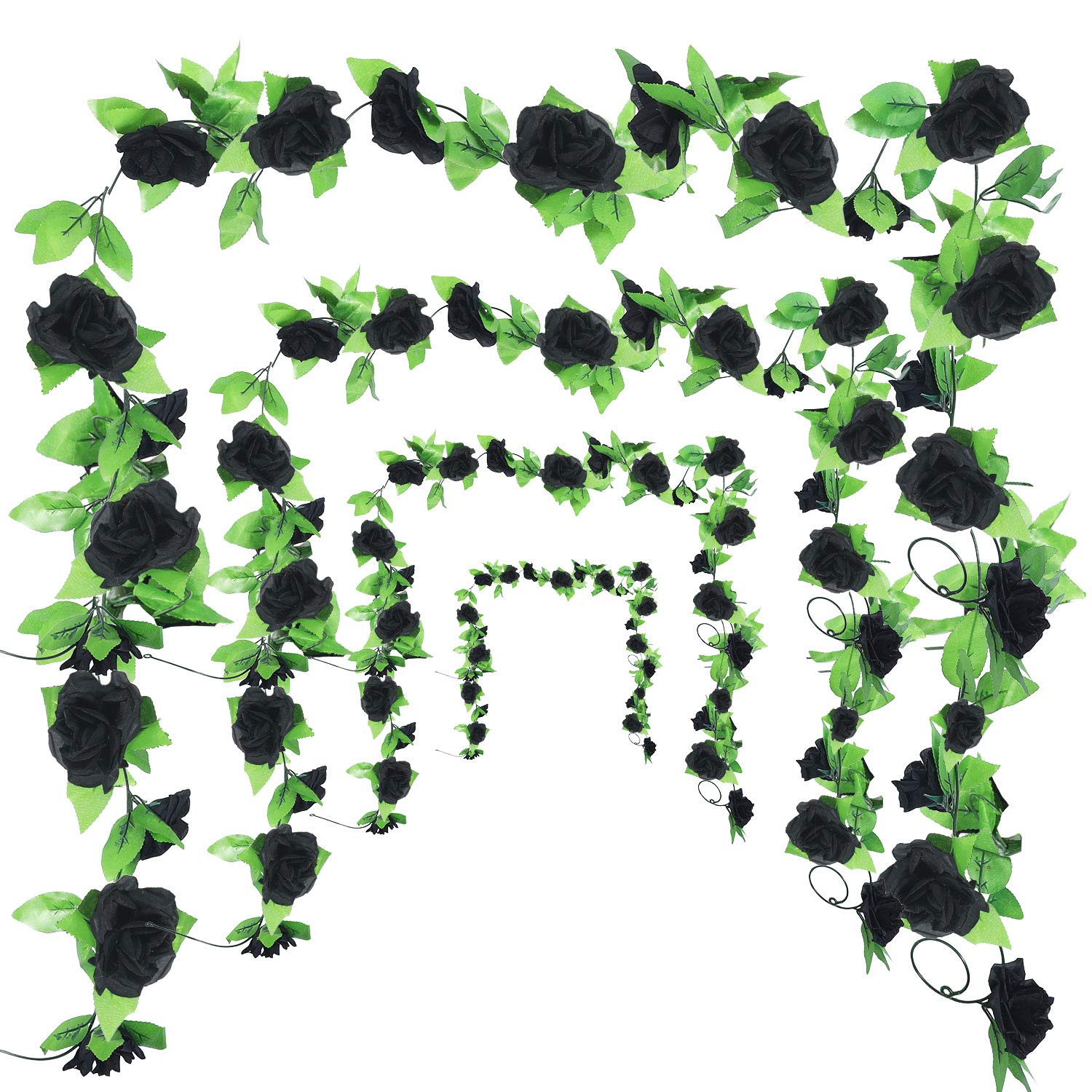 WILLBOND 4 Pieces 7.7 Feet Fake Rose Vine Black