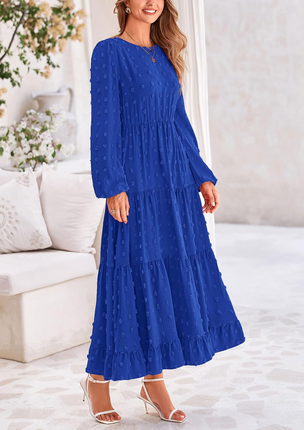 PRETTYGARDEN Women's Fall Spring Elegant Long Sleeve Maxi Dress Swiss Dot A Line Flowy Casual Holiday Party Going Out Dresses - Image 7