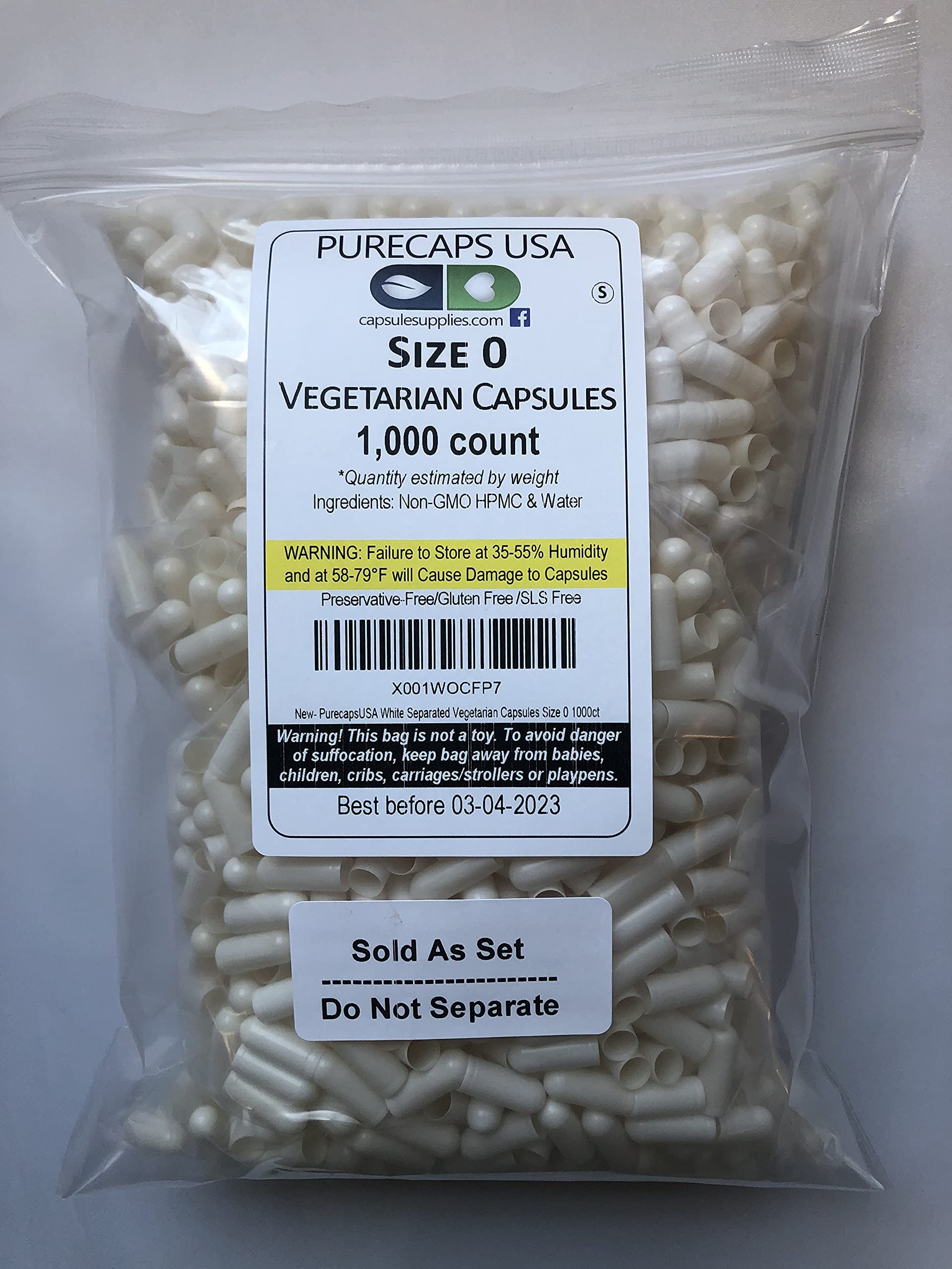 PureCaps USA - Size 0 Fillable White Empty Vegetarian Capsules (1,000 Separated Capsules)