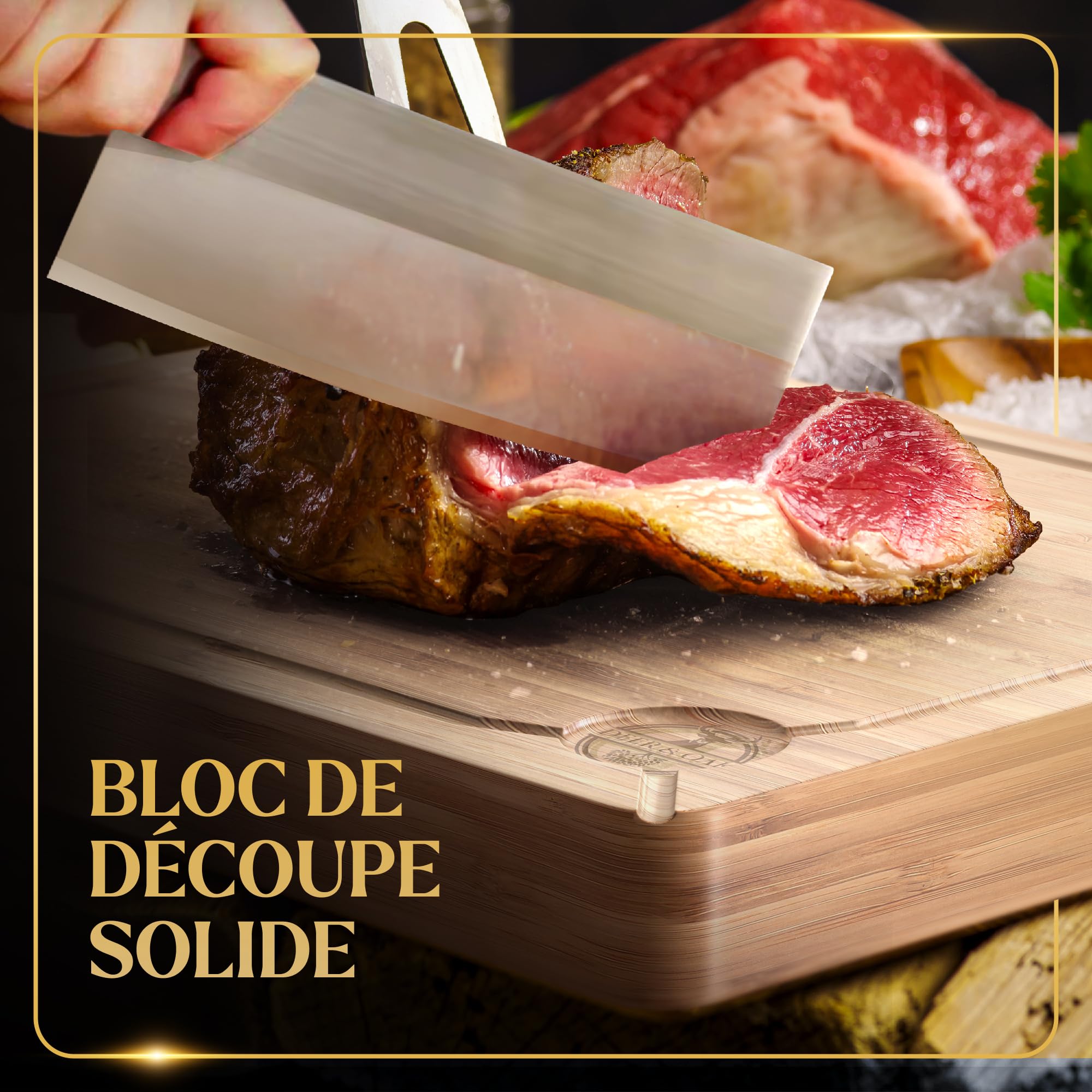 Deer & Oak Planche à découper extra large – Bloc de boucher en bambou de qualité supérieure, 40 x 30 x 3.8 cm, planche à découper en bois pour cuisine, planche à découper très résistante