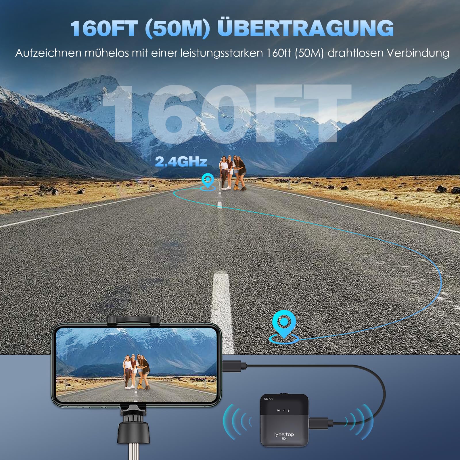 Lavalier Mikrofon Kabellos für iPhone/USB C Handy - Mini Wireless Bluetooth Ansteckmikrofon mit Echtzeit-/Publikumsüberwachung, Audio Ducking, Begleitung, Hall, Stummschaltung für Live, YouTube