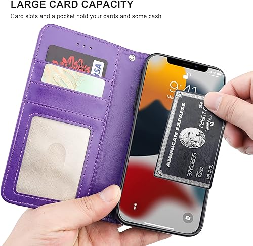 Miniatura 6 de Bocasal Funda tipo cartera desmontable para iPhone 13 Pro Max con bloqueo RFID, ranuras para tarjetas, soporte magnético de piel sintética de alta