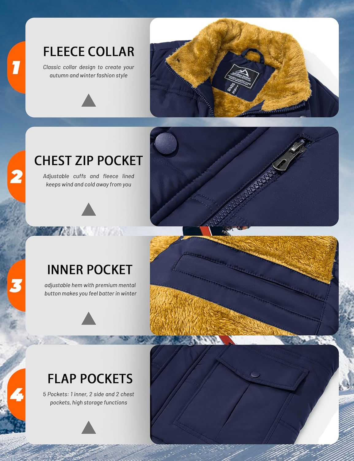 MAGCOMSEN Mens Winter Vests Outerwear Fleece Lined Puffer Vest Warm Casual Quilted Vest Bubble Sherpa Vest Jacket - Image 7