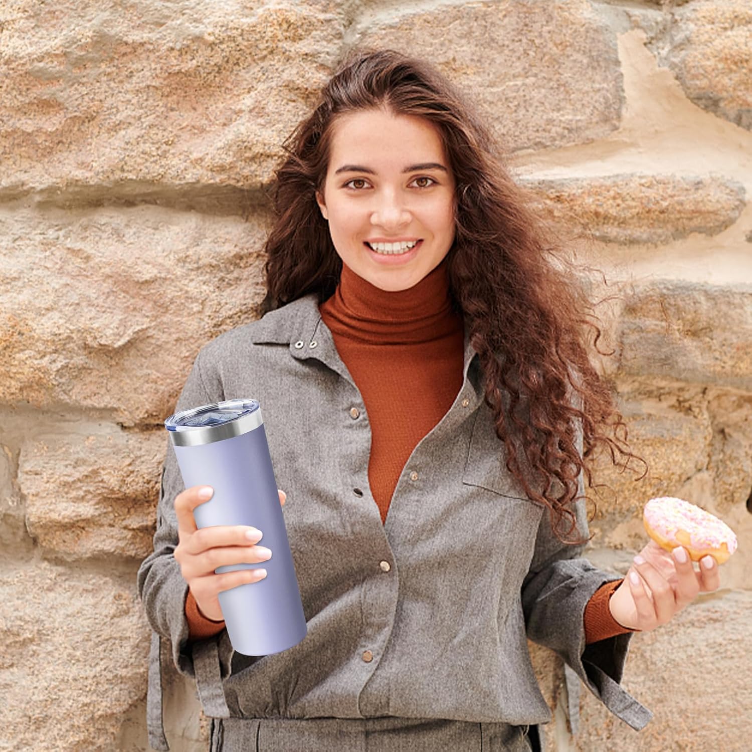 20 oz Skinny Tumbler with Lid and Straw,Stainless Steel Vacuum Insulated Tumbler Cup Double Wall Leak-proof Coffee Mug,Travel Thermal Water Tumbler for Office,Outdoor (Lavender/Cream/Pink/Baby blue) - Image 8