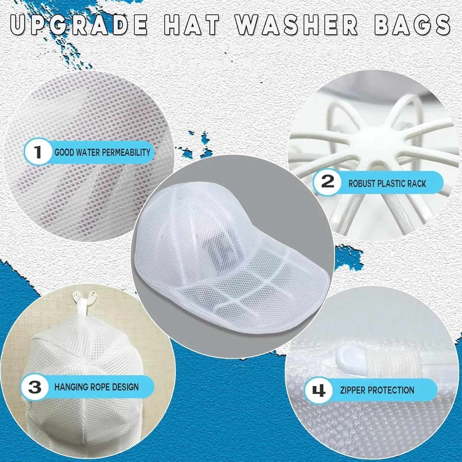 Protezione per cappellino per lavatrice – Supporto portaoggetti per copricapo | Gabbia di lavaggio per cappellino da baseball – per cappellini da baseball, e curve, copricapo, viaggi, prese