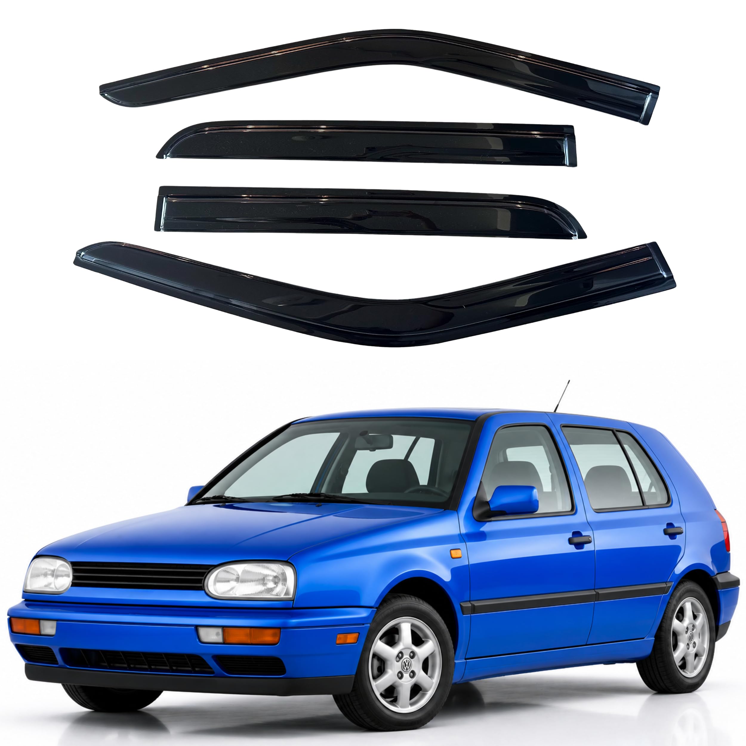 IG Window Visors Fit for 1997-2003 Volkswagen Golf, Out-Channel Rain Guards Vent Wind Deflectors 4PC, Car Accessories for 97-03 VW Golf (5-Door Only)