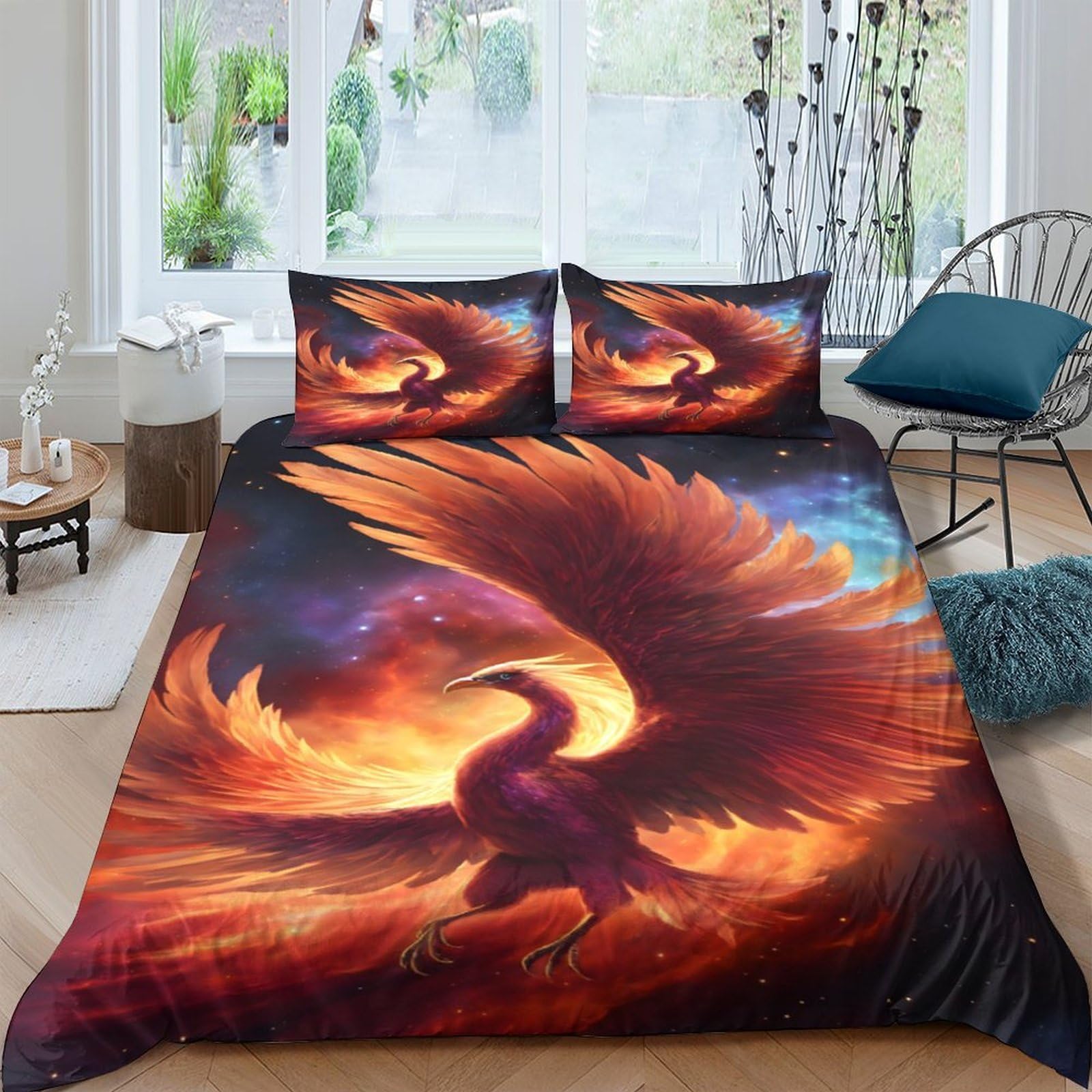 Ctjqhvkz Style-1 3D Printed Phoenix Fire Fitted Sheet Microfiber Soft Non-Slip Mattress Cover For Bedroom Dorm Decor Single（135X200cm）