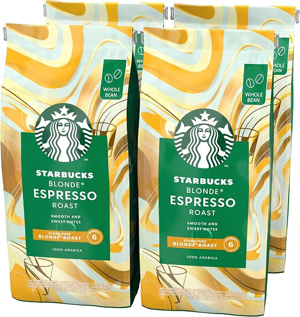 Starbucks Blonde Espresso Roast Coffee Beans 450g bag (Pack of 4)