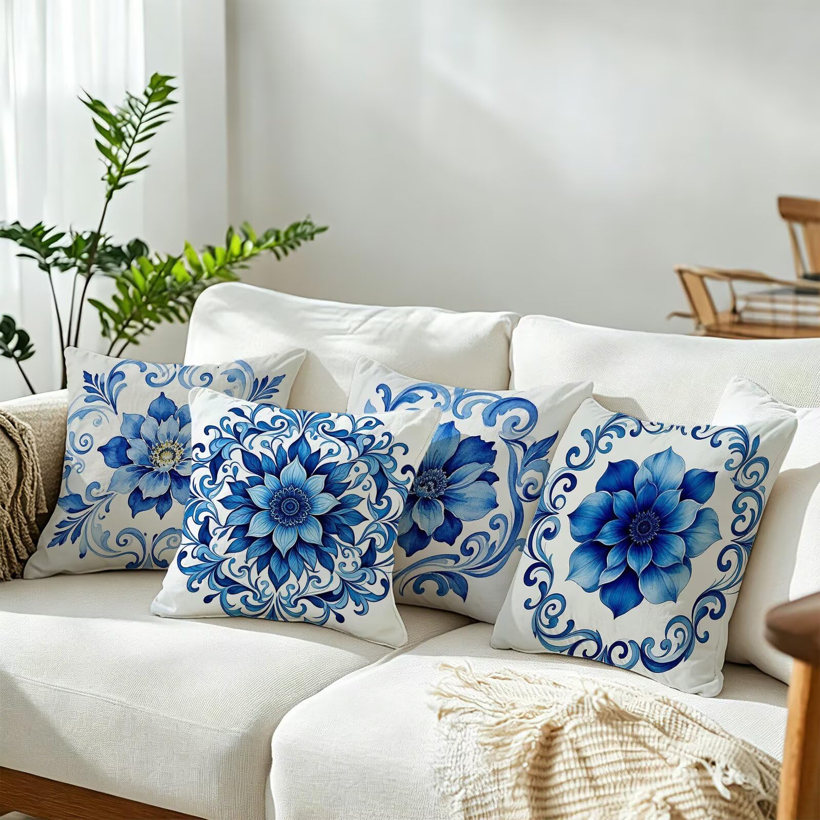 Blu Federe Cuscini Divano 60x60cm, Cuscini da Esterno Set de 4, Cod-306